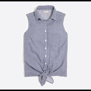 Blue Gingham Jcrew Tie Front Top